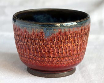 Cinnabar Scale Mead/Wine Cup-Dark Brown Carved Stoneware-One of  A Kind