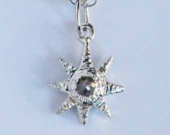 Sterling Silver and Grey Rose Cut Diamond Celestial Charm Necklace