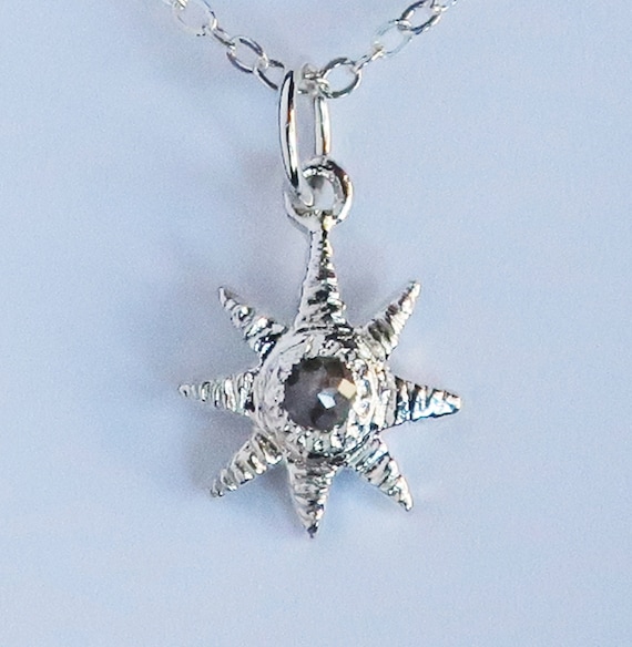Sterling Silver and Grey Rose Cut Diamond Celestial Charm Necklace