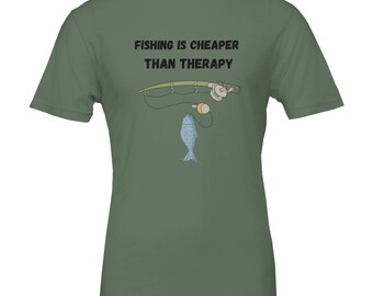 Fishing is cheaper than therapy Premium Unisex Crewneck T-shirt
