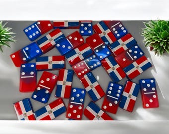 Personalized Dominican Flag Dominoes: Custom Resin Set