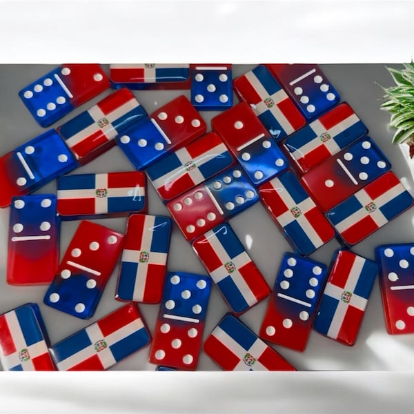 Personalized Dominican Flag Dominoes: Custom Resin Set