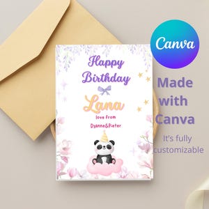 Preciosa tarjeta de cumpleaños en rosa violeta y flores para dulces niñas