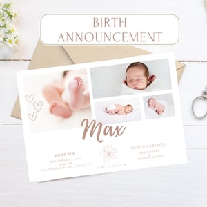 Birth announcement, newborn, Birth announcement Cards Template, Foto Baby, Announcement Cards,  Welcome to the world, Editable, Printable,