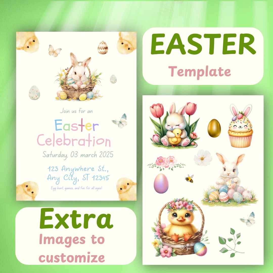Editable Easter Invitation Template - 5x7 Bunny Party Invite ...