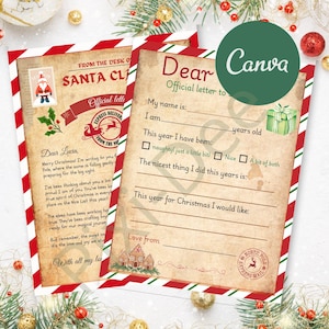 Carta personalizada para niños de Santa, Plantilla imprimible Carta de Santa, Descarga instantánea editable, caja de Nochebuena, plantilla canva, lista de deseos