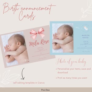 Birth announcement Cards Template, Foto Baby, Announcement Cards, newborn, Welcome to the world, Editable, Printable, Instand Download