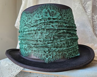 Hat Decoration - Lace Victorian Gothic Baroque - with or without hat - lace band venice Lace - Green or Brown or Blue