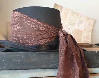 Hat Decoration - Lace Victorian Gothic Baroque - with or without hat - lace band venice Lace - Green or Brown