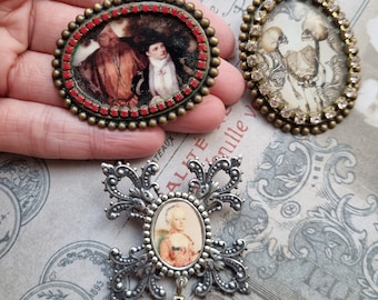 Three Brooches - Gothic Skulls, Marie Antoinette and Elizabeth I and Henry. Gothic Civtorian Antique Vintage