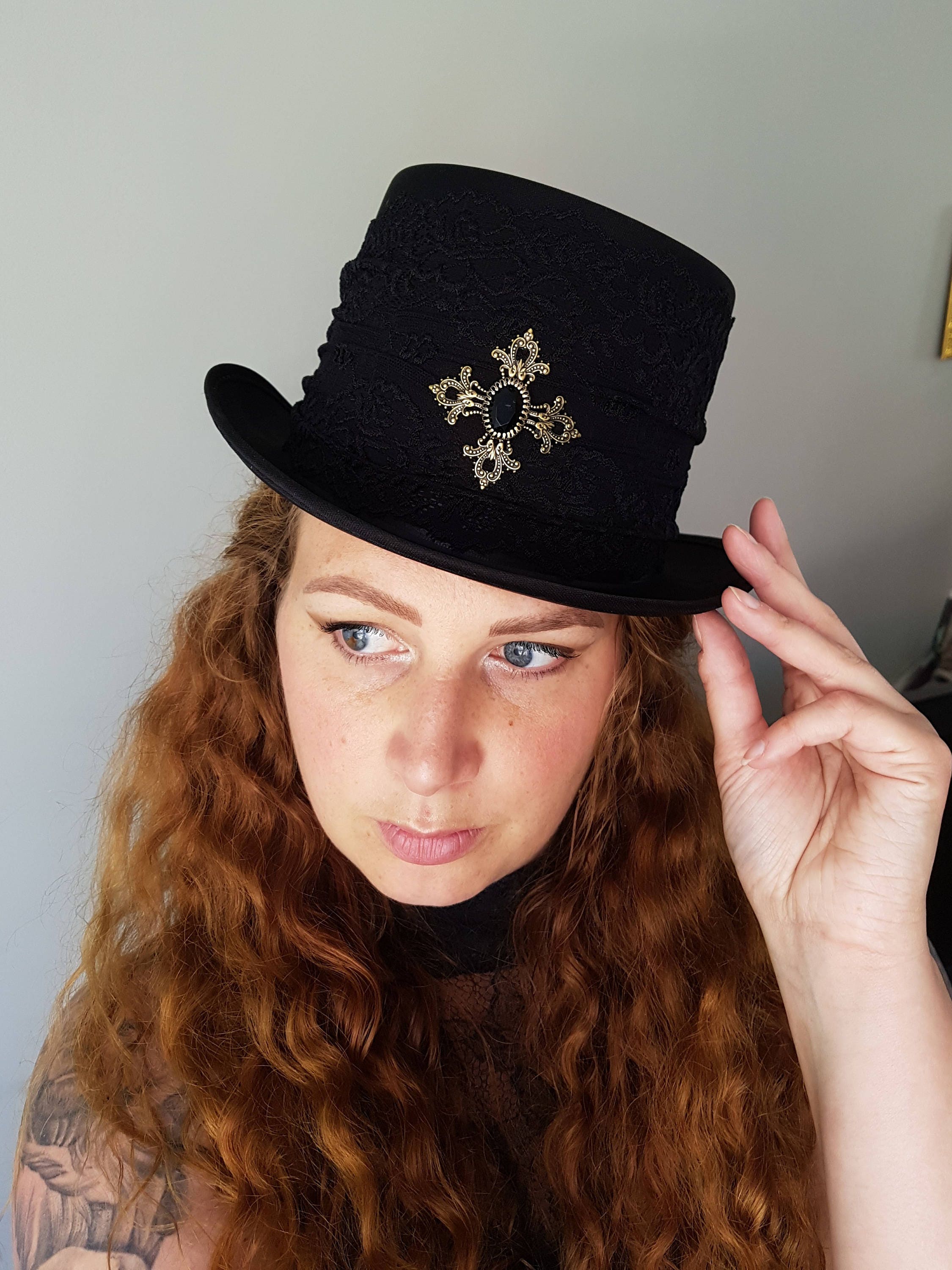 Black Top Hat Black Gothic Hat Tophat Black Hat Size 57 or Etsy