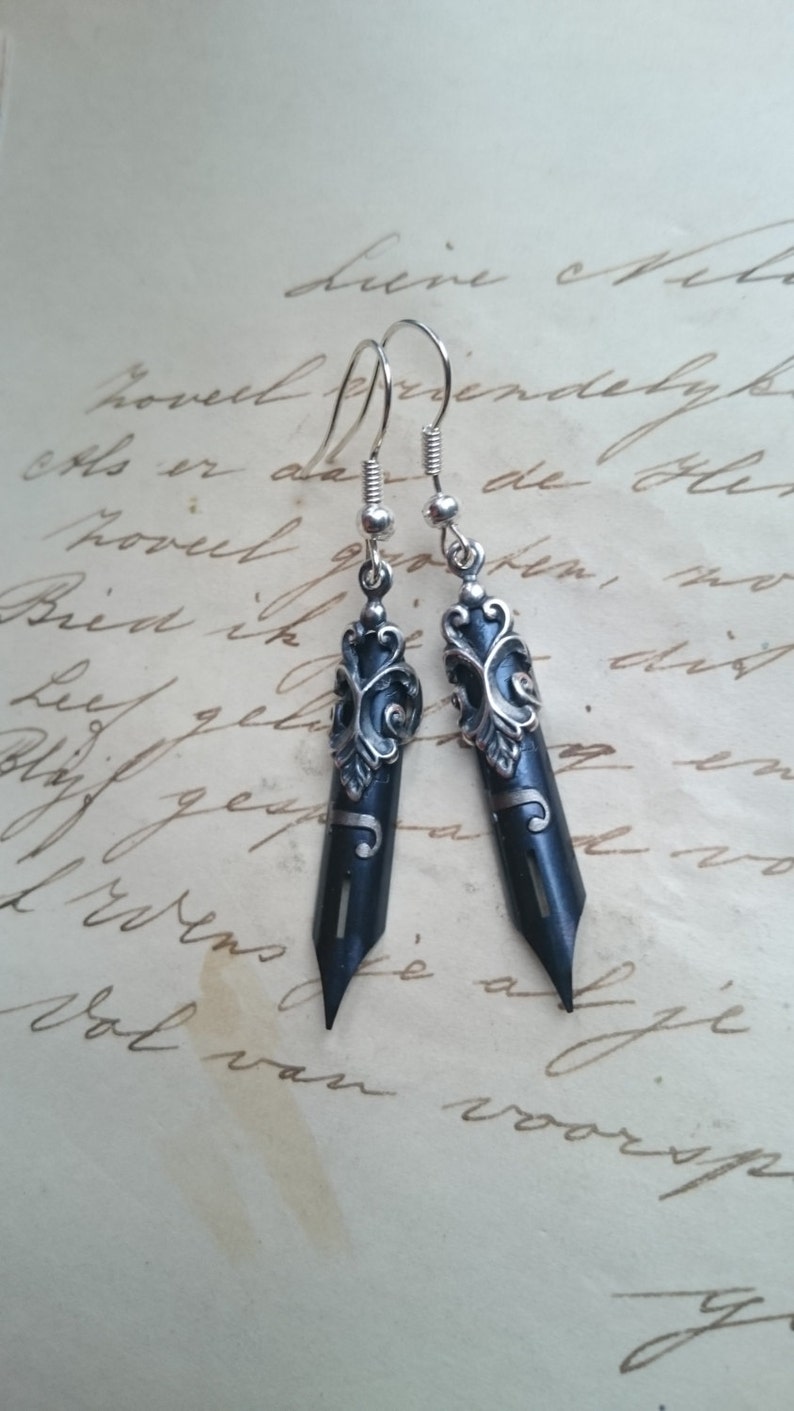Vintage Pen Earrings Dip Pen Fountain Pen Calligraphy Brass Etsy