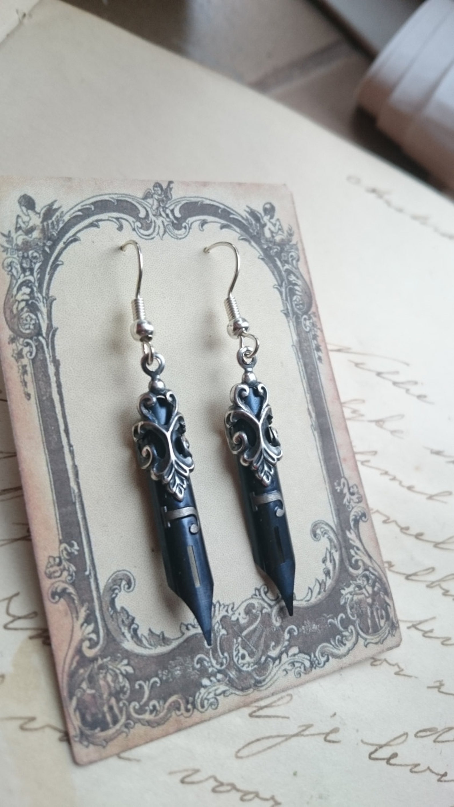 Vintage Pen Earrings Dip Pen Fountain Pen Calligraphy Brass Etsy