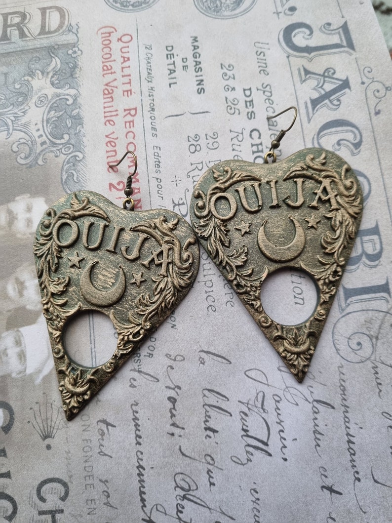 Ouija Earrings Gothic Goth Witch Earrings Spiritualism Occultism Ghost Planchette Earrings oddities Halloween Creepy Horror image 2