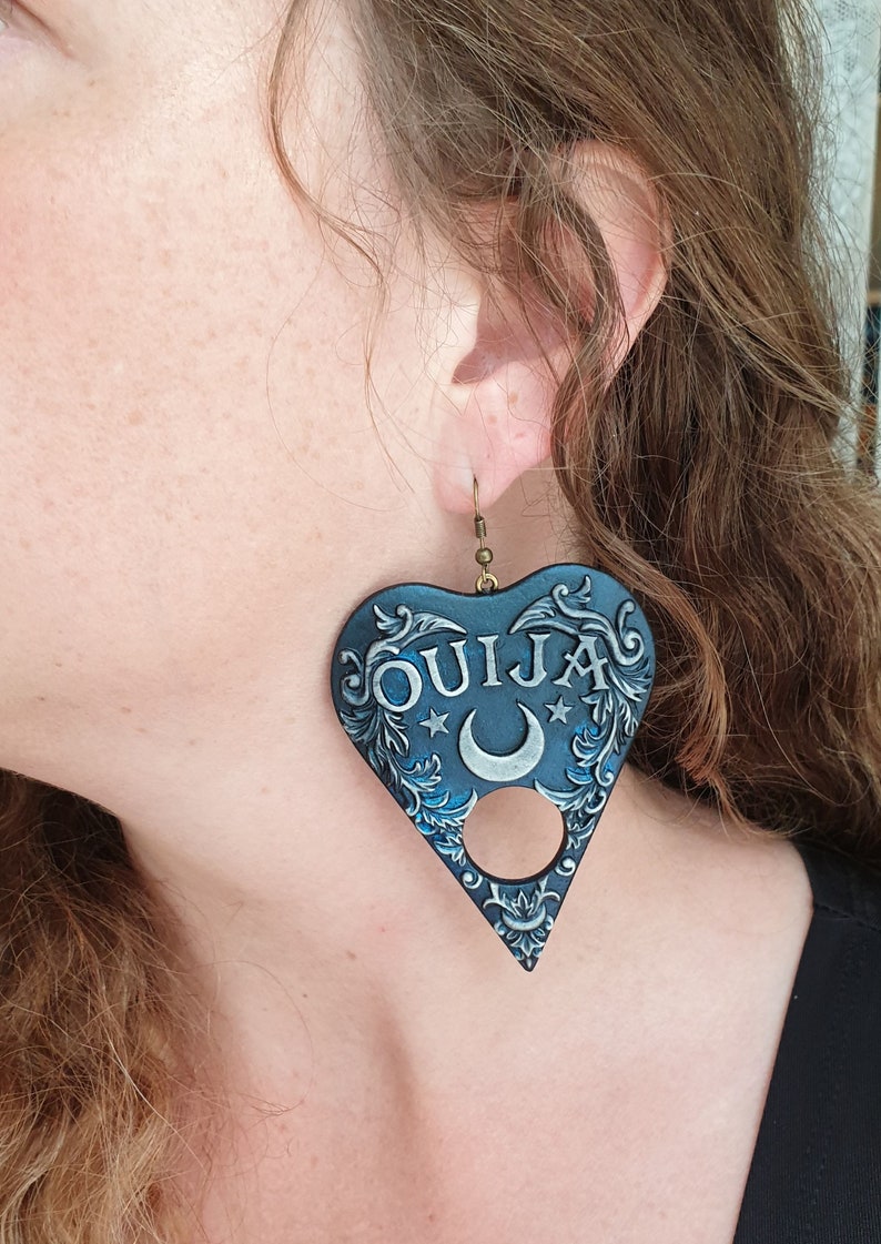 Ouija Earrings Gothic Goth Witch Earrings Spiritualism Occultism Ghost Planchette Earrings oddities Halloween Creepy Horror image 5