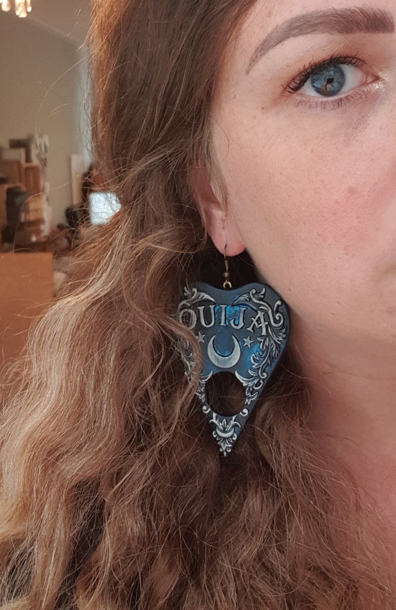 Ouija Earrings Gothic Goth Witch Earrings Spiritualism Occultism Ghost Planchette Earrings oddities Halloween Creepy Horror image 4