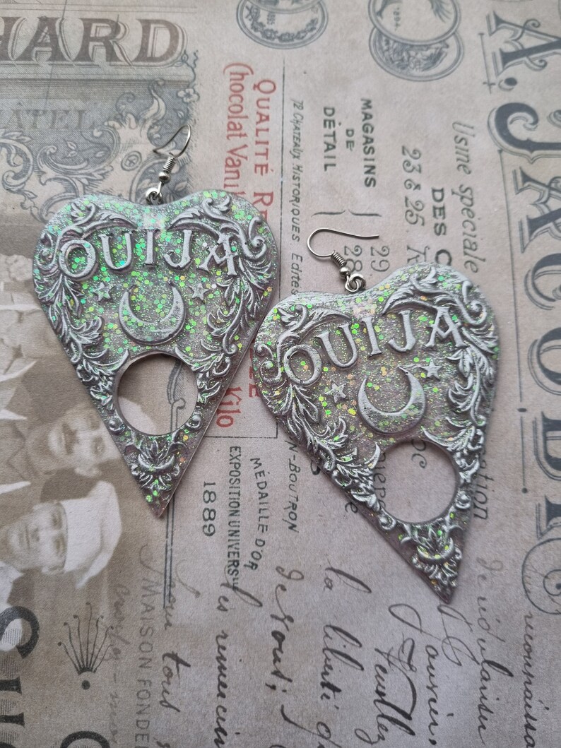 Ouija Earrings Gothic Goth Witch Earrings Spiritualism Occultism Ghost Planchette Earrings oddities Halloween Creepy Horror image 3