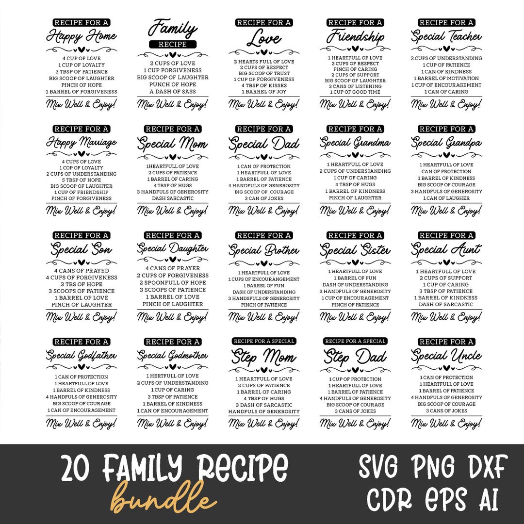 Family Recipe Svg Bundle, Kitchen Svg, Funny Kitchen Svg, Cutting Board ...