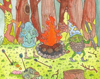 Weird Art Print - Goblins in fart Forest