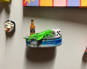 Cute Lobster on A Can Of Tuna Magnet Sculpture