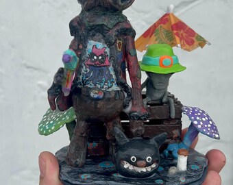 Original Sculpture Moon Man and Alien Boy