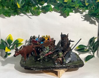 Cute Goblins Fighting An OwlBear Original Sculpture