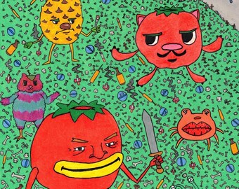 Weird Art Print - Tomato guy and friends