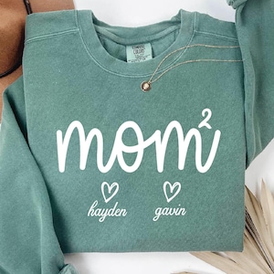 Mom of 2 Sweatshirt,  Mama Squared Sweatshirt, Mothers Day gift for New Mom, Baby Shower Gift, Personalized Mama Sweatshirt, Custom Mom Gift