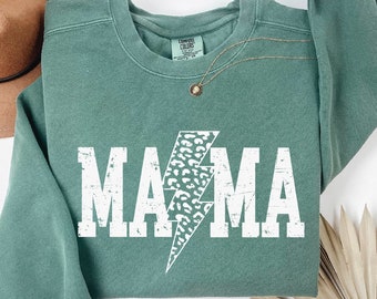 Sudadera Comfort Colors Mama: Rayo de leopardo, estilo retro de los 90