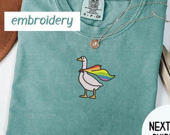 Comfort Colors LGBTQ Shirt,Embroidered Rainbow LGBTQ Goose Shirt,Embroidered LGBTQ Shirt,Embroidery Pride Shirt, Gay Shirt,Transgender Shirt
