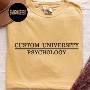 Embroidered Custom University Tshirt Custom College Text Embroidered Tee Personalized University Name Shirt Gift for Graduation Customized