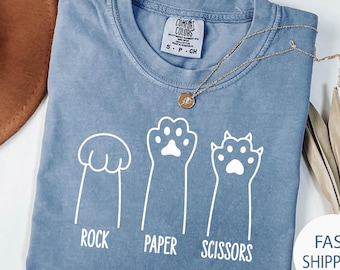 Camiseta con diseño de pata de gato Comfort Colors: Piedra, papel o tijera, un regalo para los amantes de los gatos