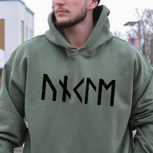Personalized Text Name in Runes Alphabet Viking Unisex Hoodie, Norse Custom Futhark Runes Sweatshirt, Custom Norse Shirt, Christmas gift