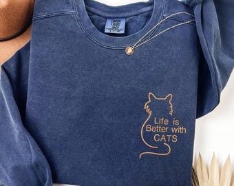 Embroidered Cat Mom Sweatshirt: Gift for Cat Lovers