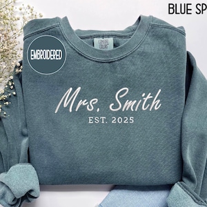 Custom Mrs Sweatshirt, Embroidered Future Mrs Name Sweater Bride to Be Gift for Bridal Shower Engagement Gift Mrs Last Name Honeymoon Hoodie