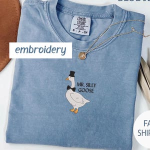 Embroidered Mr. Silly Goose Groom Shirt, Funny Goose Wedding Gift for Fiance, Matching Couple Newlywed Comfort Colors Bachelor Party Tshirt