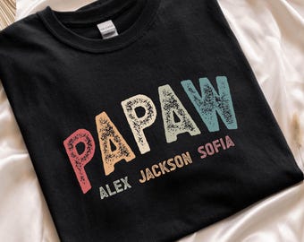 Custom Papaw Shirt: Grandkids' Names, Retro Grandpa Tee , Gift from grandkids