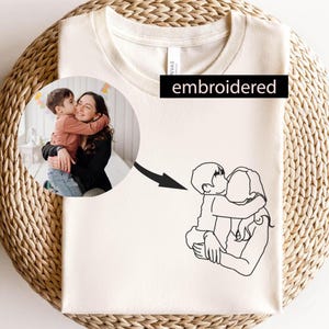 Custom Embroidered Portrait from Photo Tshirt, Personalized Family Photo Shirts, Anniversary Gift, Line Art Couple Tee, Personalized Gifts