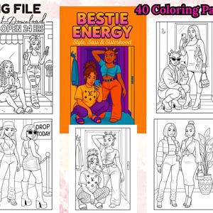 40 Black Girl kleurplaten Bestie Energy Best Friend Sisters Sistas Sisterhood kleurboek Sassy Fashion gewaagd en gemakkelijk Instant Download