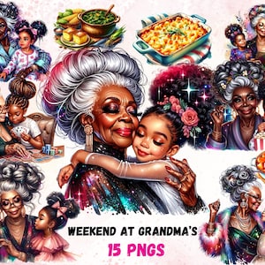 15 Black Grandma Clipart Bundle Nonna e nipote Clipart Southern Grandma Png Ragazza nera Clipart Donne nere png Per sublimazione