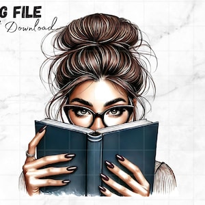 Ragazza che legge un libro Png Donna che legge un libro Amante dei libri Donne Verme dei libri Clipart Lettore di panini disordinati Sublimazione Download digitale