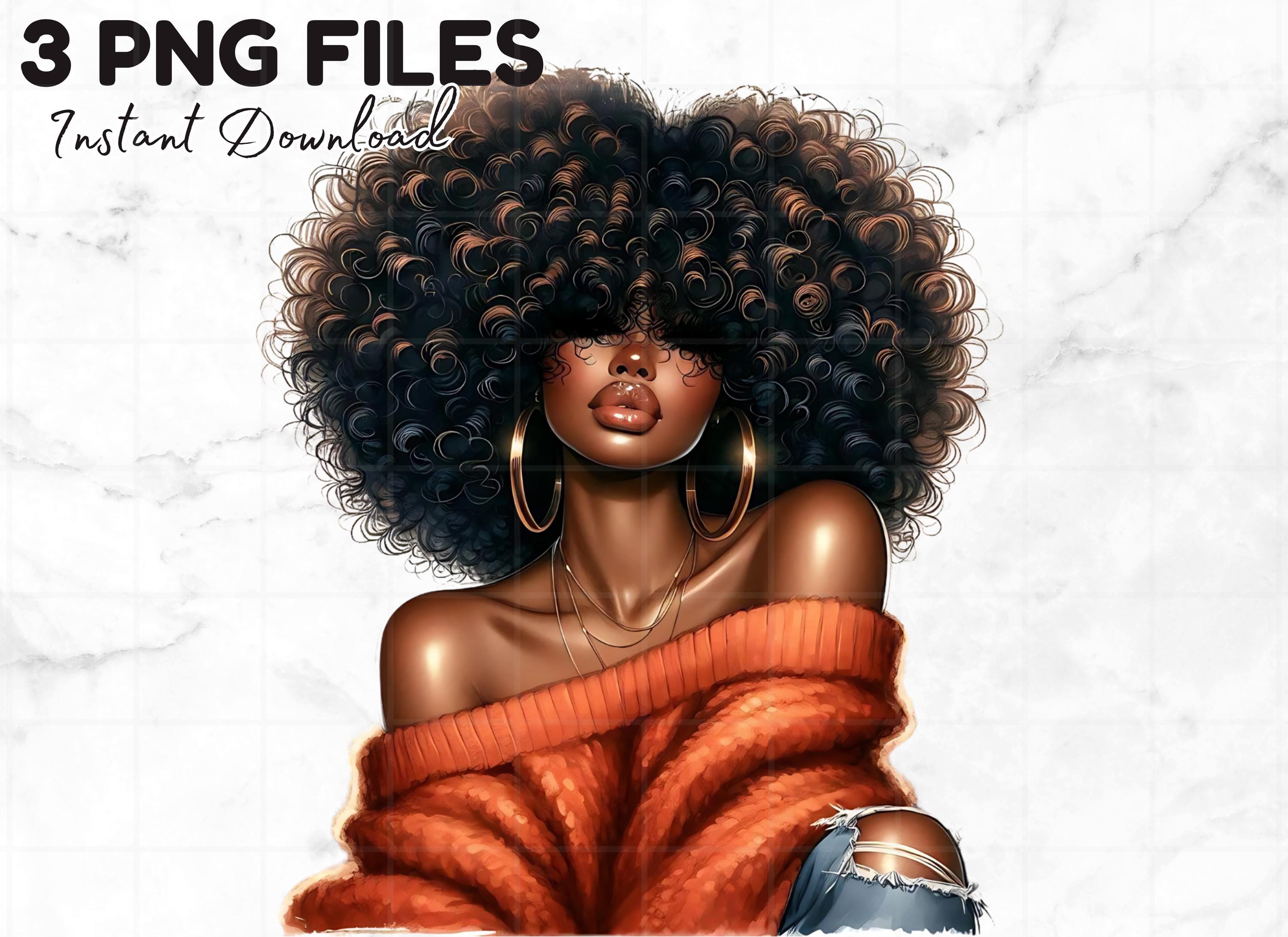 3 Beautiful Black Women Png Black Girl With Afro Clipart Big Hair Afro Melanin Queen Black Girl Magic Orange Sublimation Digital Download