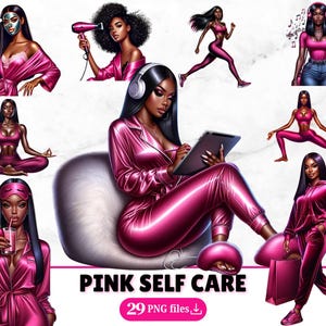 29 Schwarze Frauen Selbstfürsorge Rosa Clip Art Bundle Selbstliebe Png Morgen Routine Afro Mädchen Spa Zeit Ermächtigte Frauen Planer Mädchen Digitale Aufkleber