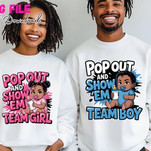Paquete PNG de bebé del equipo niña y del equipo niño, imágenes prediseñadas para baby shower, revelación de género, diseño de sublimación para bebé a juego