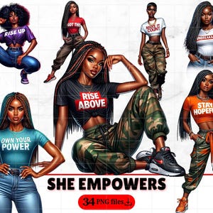 34 Black Girl Clipart Empowerment Bundle Motivation Boss Babe Selbstliebe ermächtigt Afro Girl Inspirierende Zitate Planer Girls Fashion