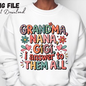 Vovó Nana Gigi PNG Sublimação Fofa Flor Retro Boho Vovó Clipart Ideia de Presente para o Dia das Mães Download Digital Instantâneo Design de Camisa