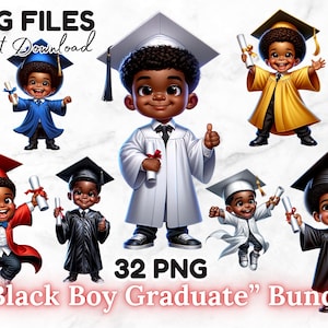 32 Schwarz Junge Graduate Clipart Bundle Schwarz Kind Graduierung Sublimation Png Kleiner Junge Mütze Und Kleid Clipart Prek Grad Kindergarten Download