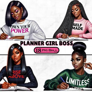 18 schwarze Mädchen Clipart Bundle Ermächtigung Motivation Boss Babe Selbstliebe ermächtigt Mädchen Boss Inspirierende Zitate Planer Mädchenmode