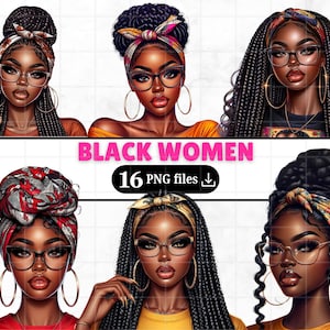 16 Black Girl Clip Art Bundle Schöne Afro Girl Boss Babe PNG Selbstliebe ermächtigt Melanin Königin Fashion Planer Girls Sublimation