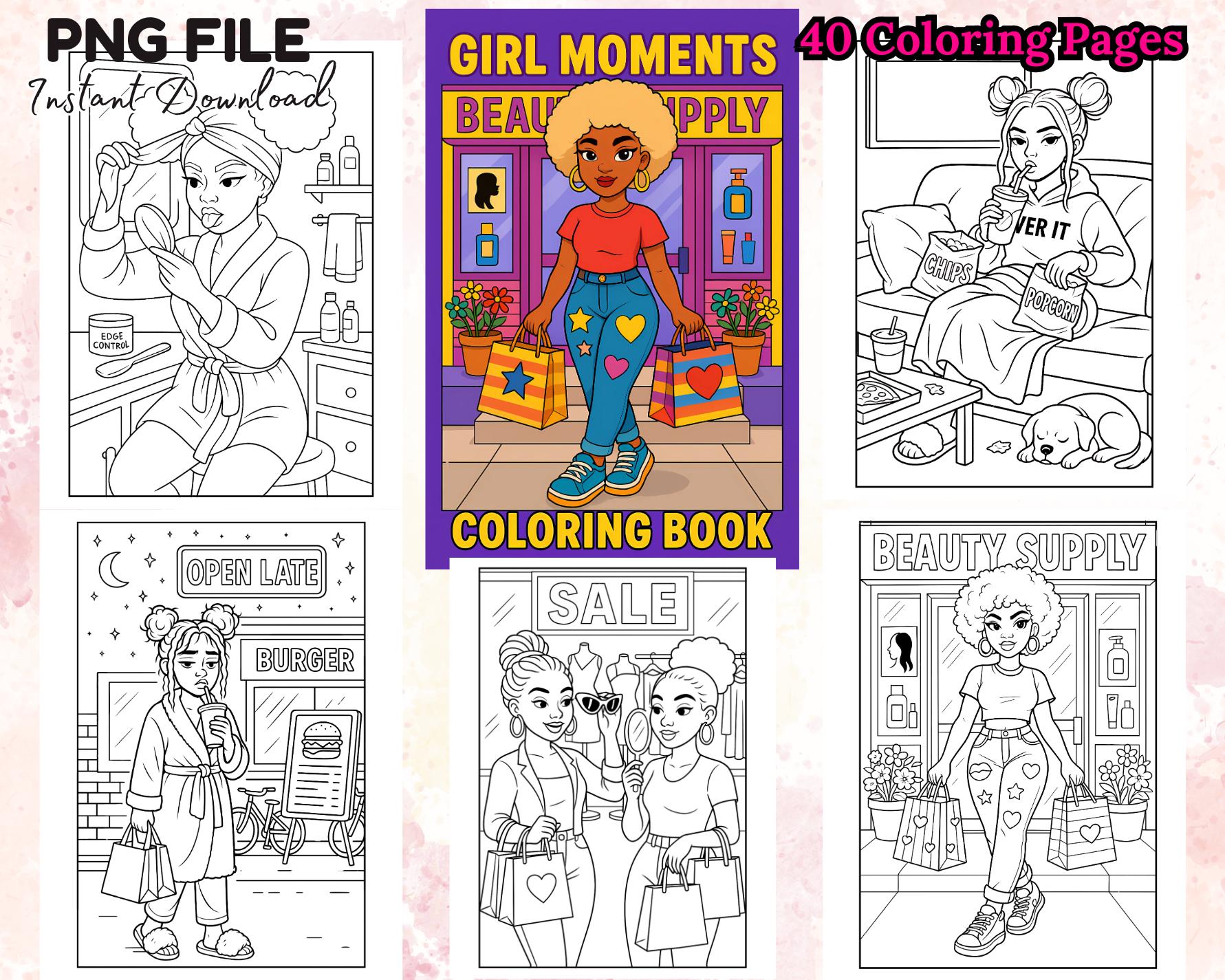 40 Black Girl Coloring Pages – Bold, Easy Designs of Beauty Supply Runs, Chill Days & Self-Care Vibes (Printable PDF)